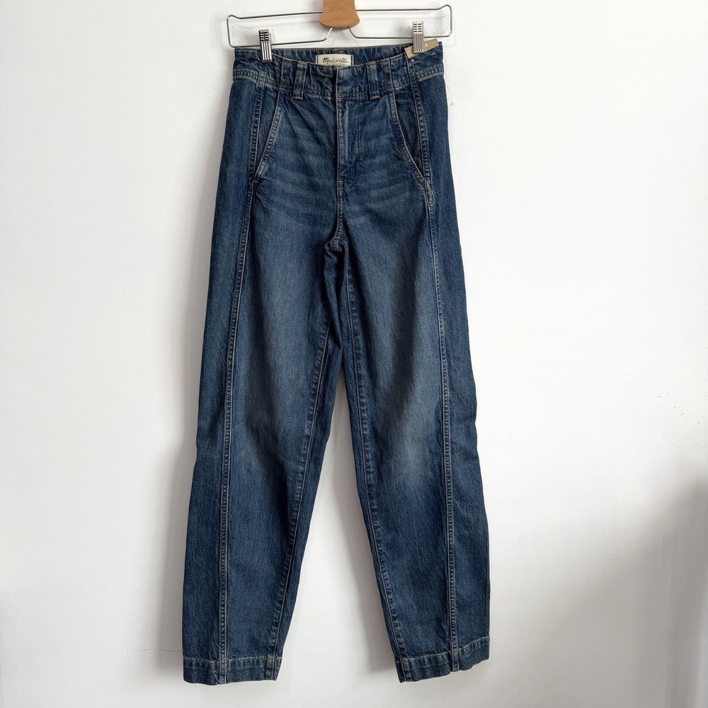 Madewell Tapered Denim Trousers Jeans 24 Blue High Waist Blue Trendy 26x32 NEW
